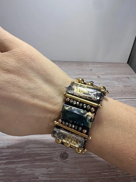 Nocturne chunky beaded Lisa bracelet gold tone bohemian - Picture 3 of 16